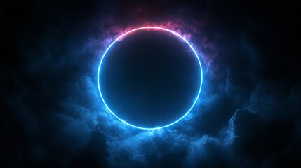 Wall Mural - Glowing Blue Circle Surrounded By Clouds Against Black Background