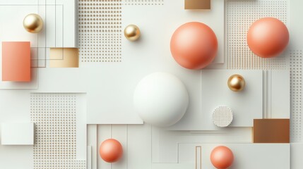 Wall Mural - abstract composition featuring spheres and geometric layered shapes