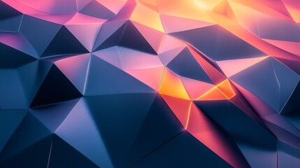 Wall Mural - geometric polygonal surface with vibrant color gradients and illuminated edges
