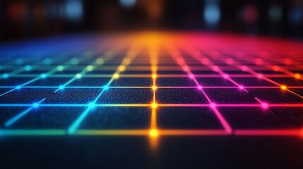 Wall Mural - the colorful grid of light glows across a dark surface beautifully