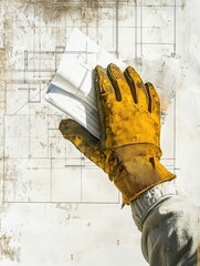 Leinwandbilder - Holding a blueprint while overseeing construction progress at a busy construction site with an organized display of plans