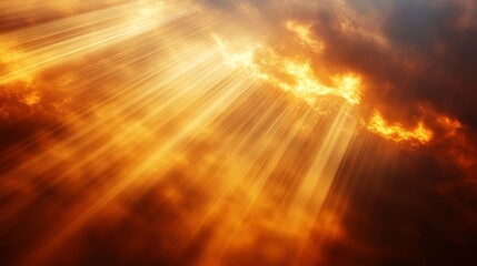 Wall Mural - Golden Sunlight Streaming Through The Dramatic Fiery Colored Clouds