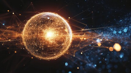 Leinwandbilder - Eight unique virtual worlds connected by luminous light beams in a cosmic landscape showcasing intricate patterns and vibrant colors