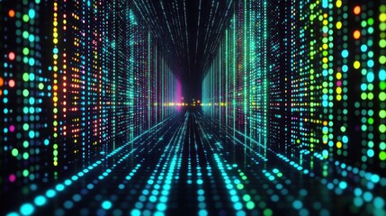 Futuristic Digital Grid with Neon Dots Cyberpunk Background Technology Illustration