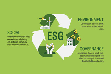 Aufkleber - Sustainable ESG, Environmental, Social, and Corporate Governance concept. Green renewable energy, Ecology and Environment conservation. Flat Vector Illustration.
