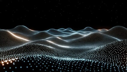 Futuristic Abstract Wave Landscape with Glowing Dots and Lines in Dynamic Digital Art