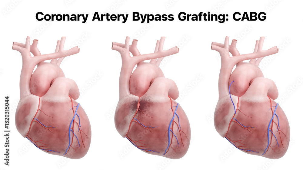 Coronary artery bypass grafting (CABG) before and after comparison. 3D