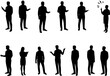 © 3Nitro - Set of talk show man with microphone in hand silhouette vector, entertainment or comedy actor on stage.