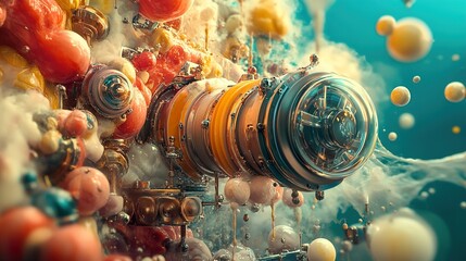 Sticker - surreal futuristic machine: a whimsical sci-fi artwork