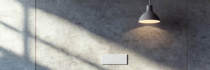 Poster - Minimalist work badge hanging on textured office wall with soft lighting in balanced composition