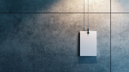 Poster - Minimalist work badge hangs against a textured office wall in soft lighting for a balanced and harmonious composition