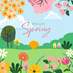 Wall Mural - spring landscape background with mountain and tree for square design