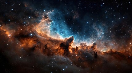 Wall Mural - Dramatic nighttime abstract background idea. A stunning view of a nebula showcasing vibrant colors and cosmic clouds.