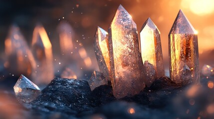 Wall Mural - luminous quartz crystals: a glowing geology