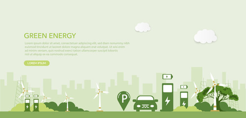 green energy and electrical energy concept. environmental conservation, electric vehicle, sustainabl