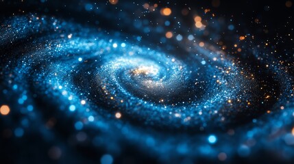 Wall Mural - Chaotic swirl of blue and silver particles, creating intricate patterns suspended in black space 