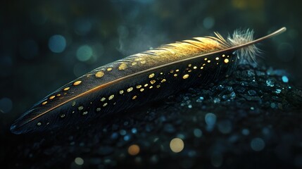 Wall Mural - golden bird feather: macro photography of nature's beauty
