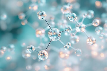 transparent molecular structure with glowing nodes on a soft blue background. abstract concept of sc