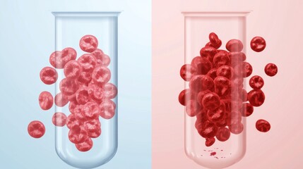 Wall Mural - blood cells in test tubes on gradient background – scientific and medical visualization