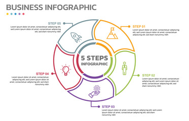 Wall Mural - visual data presentation. cycle diagram with 5 options. pie chart circle thin line infographic templ
