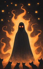 Wall Mural - a dark sorcerer with glowing red eyes, summoning shadowy creatures from another realm