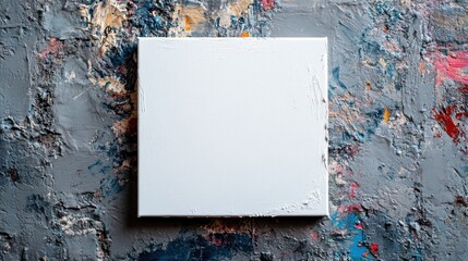 Wall Mural - A stark, pristine white canvas lay blank against the cold, sterile backdrop of a muted gray office wall, ready to be adorned with vibrant colors and creative ideas, a stark contrast of light and
