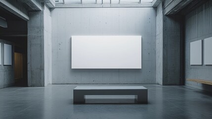 Wall Mural - A stark, pristine white canvas lay blank against the cold, sterile backdrop of a muted gray office wall, ready to be adorned with vibrant colors and creative ideas, a stark contrast of light and