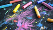 © mingnimit - Colorful chalk pieces scattered on black surface, creating vibrant textures