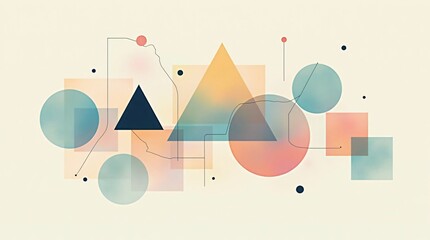Wall Mural - an abstract composition of geometric shapes (triangles, circles, squares), intertwined lines and gra