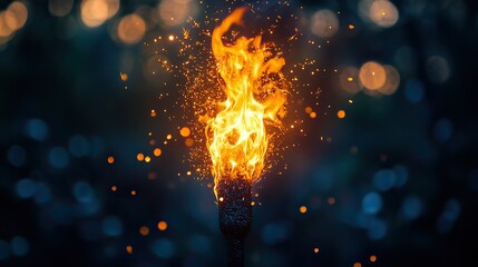 Wall Mural - a burning torch casts sparks into the dark night, illuminating with a fiery glow of passion.