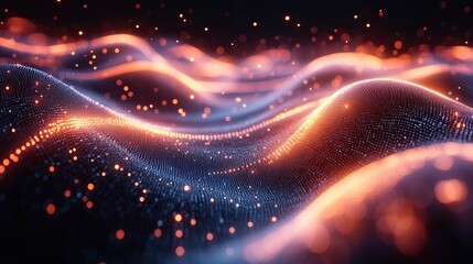Wall Mural - abstract wave of digital data points in a fluid form, depicting coding and programming concepts.