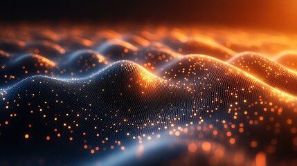 Wall Mural - abstract wave of digital data points in a fluid form, depicting coding and programming concepts.