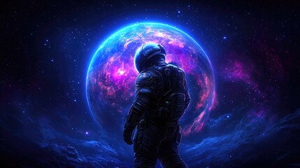 Wall Mural - Astronaut exploring cosmic wonders outer space digital art sci-fi environment side view space exploration concept