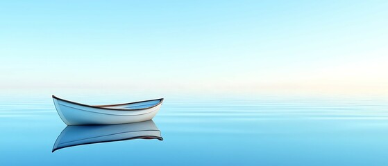 Wall Mural - a serene scene featuring a small white boat floating on calm blue waters under a clear sky.