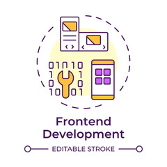 Frontend development multi color concept icon. User interface and experience. Component of PWAs. Round shape line illustration. Abstract idea. Graphic design. Easy to use in presentation