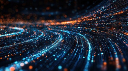 dark blue and orange abstract background visualizing data pipelines flowing smoothly in a modern dig