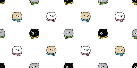 Wall Mural - bear seamless pattern polar bear colorful scarf vector teddy face head cartoon doodle gift wrapping 