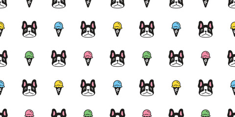Wall Mural - dog seamless pattern french bulldog ice cream cone puppy cartoon doodle pet tile background repeat w
