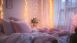 © Phai - 41. **A dreamy bedroom with fairy lights, pastel decor, and soft bedding**