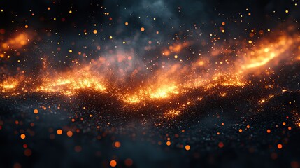 Wall Mural - burning embers and flames send sparks into darkness, creating warmth, danger, and transformation.