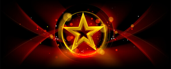 Wall Mural - golden star on black and red background. vector realistic illustration of winner award ceremony bann