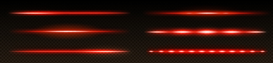 Wall Mural - red neon lines set isolated on transparent background. vector realistic illustration of bright laser