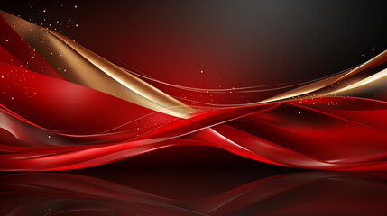 Wall Mural - Abstract shiny color red wave design element on dark background. Science or technology design