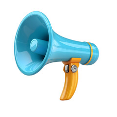 Leinwandbilder - of a modern vibrant blue and yellow megaphone with highlights and professional grade rendering isolated on a transparent background  The megaphone design features bold colors sleek form and a digital