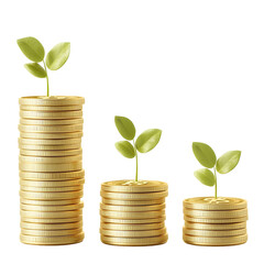 Aufkleber - A 3D rendered showcasing three stacks of gleaming golden coins  symbolizing financial success  economic progress  and the path to prosperity