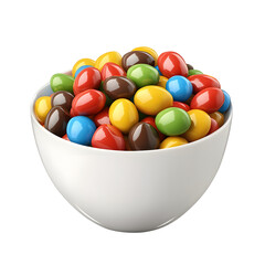 Poster - A white ceramic bowl filled with glossy smooth and vibrant candy coated chocolates in various bright colors