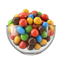 Aufkleber - Detailed close up shot of a glass bowl filled with assorted smooth and shiny chocolate filled candy shells in vibrant colors