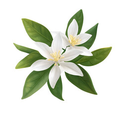 Poster - Stunning botanical showcasing the intricate beauty of a citrus flower with delicate white petals delicate filaments and lush green leaves