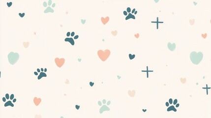 Poster - Clean minimalist veterinary background with soft pastel colors and subtle icons for professional use