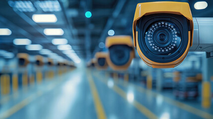 Poster - High tech surveillance cameras in industrial warehouse setting